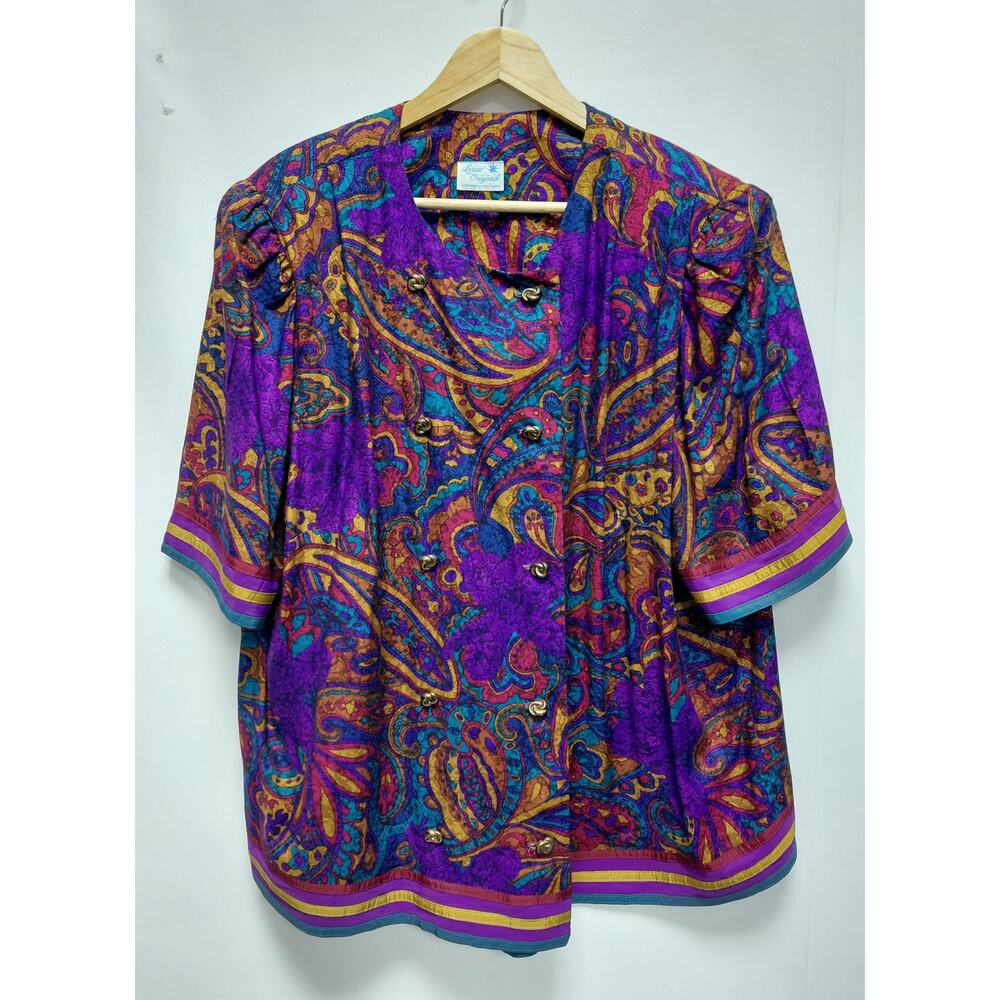 Lorac Original Paisley Blouse Multicolor 3/4 Sleeve V-Neck see measurements